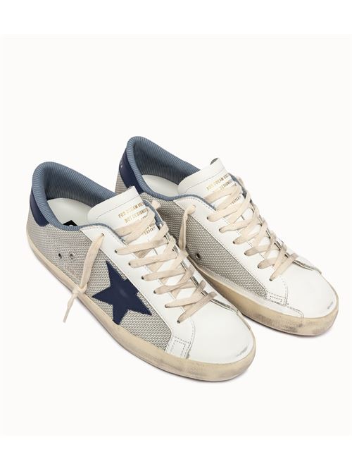 SUPER-STAR NET UPPER LEATHER STAR AND HEEL LEATHER TOE AND TONGUE GOLDEN GOOSE DELUXE BRAND | GMF00101.F005400.70290/LIGHT SILVER/BLUE/WHITE